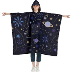 Starry Night  Space Constellations  Stars  Galaxy  Universe Graphic  Illustration Women s Hooded Rain Ponchos by Grandong