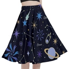 Starry Night  Space Constellations  Stars  Galaxy  Universe Graphic  Illustration A-line Full Circle Midi Skirt With Pocket by Grandong