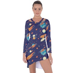 Space Galaxy Planet Universe Stars Night Fantasy Asymmetric Cut-out Shift Dress by Grandong