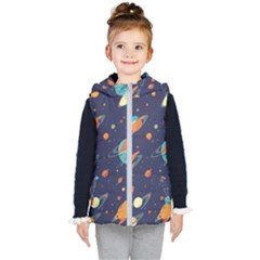 Space Galaxy Planet Universe Stars Night Fantasy Kids  Hooded Puffer Vest by Grandong