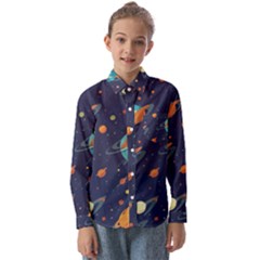 Space Galaxy Planet Universe Stars Night Fantasy Kids  Long Sleeve Shirt by Grandong