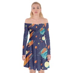 Space Galaxy Planet Universe Stars Night Fantasy Off Shoulder Skater Dress by Grandong