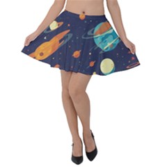 Space Galaxy Planet Universe Stars Night Fantasy Velvet Skater Skirt by Grandong