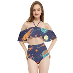 Space Galaxy Planet Universe Stars Night Fantasy Halter Flowy Bikini Set  by Grandong