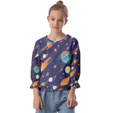 Space Galaxy Planet Universe Stars Night Fantasy Kids  Cuff Sleeve Top by Grandong