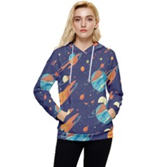 Space Galaxy Planet Universe Stars Night Fantasy Women s Lightweight Drawstring Hoodie by Grandong