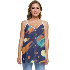 Space Galaxy Planet Universe Stars Night Fantasy Casual Spaghetti Strap Chiffon Top by Grandong