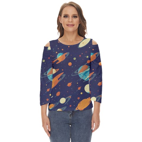 Space Galaxy Planet Universe Stars Night Fantasy Cut Out Wide Sleeve Top by Grandong