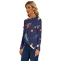 Space Galaxy Planet Universe Stars Night Fantasy Long Sleeve Crew Neck Pullover Top View2