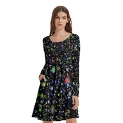 Illustration Universe Star Planet Long Sleeve Knee Length Skater Dress With Pockets by Grandong