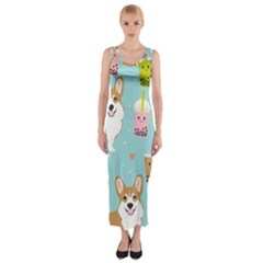 Welsh Corgi Boba Tea Bubble Cute Kawaii Dog Breed Fitted Maxi Dress by Grandong