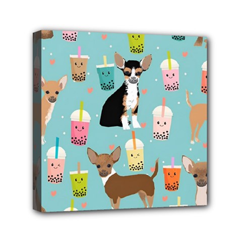 Chihuahua Bubble Kawaii Boba Tea Cute Dog Mini Canvas 6  X 6  (stretched) by Grandong