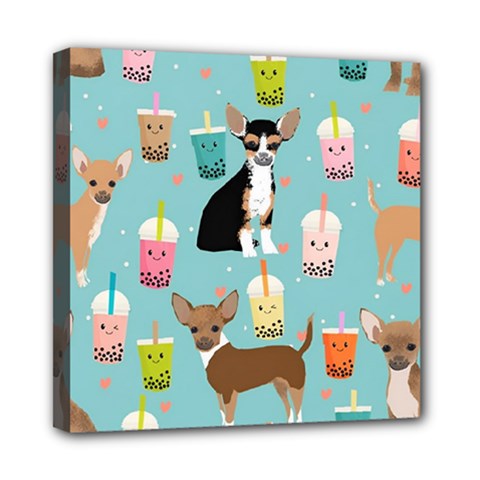 Chihuahua Bubble Kawaii Boba Tea Cute Dog Mini Canvas 8  X 8  (stretched) by Grandong