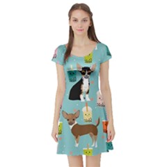 Chihuahua Bubble Kawaii Boba Tea Cute Dog Short Sleeve Skater Dress by Grandong