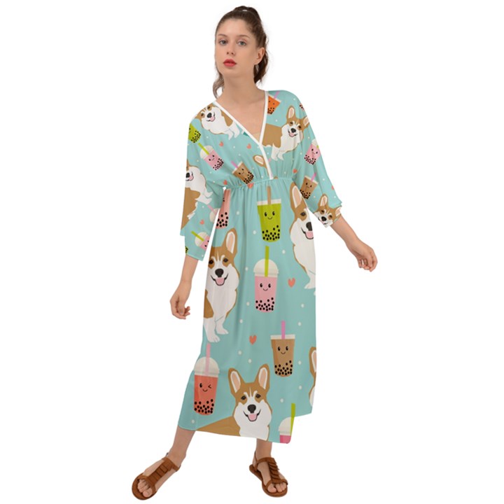 Welsh Corgi Boba Tea Bubble Cute Kawaii Dog Breed Grecian Style  Maxi Dress