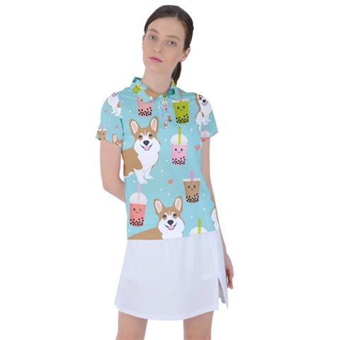 Welsh Corgi Boba Tea Bubble Cute Kawaii Dog Breed Women s Polo T-shirt by Grandong