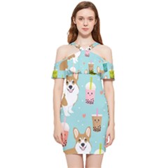 Welsh Corgi Boba Tea Bubble Cute Kawaii Dog Breed Shoulder Frill Bodycon Summer Dress by Grandong