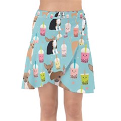 Chihuahua Bubble Kawaii Boba Tea Cute Dog Wrap Front Skirt by Grandong