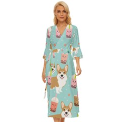 Welsh Corgi Boba Tea Bubble Cute Kawaii Dog Breed Midsummer Wrap Dress by Grandong