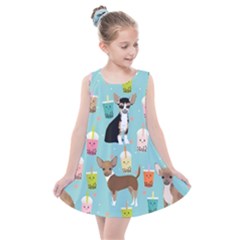 Chihuahua Bubble Kawaii Boba Tea Cute Dog Kids  Summer Dress by Grandong