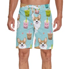 Welsh Corgi Boba Tea Bubble Cute Kawaii Dog Breed Men s Beach Shorts by Grandong