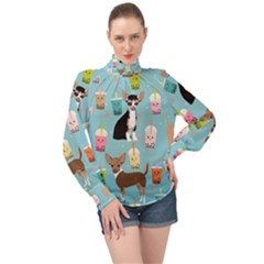 Chihuahua Bubble Kawaii Boba Tea Cute Dog High Neck Long Sleeve Chiffon Top by Grandong