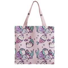 Cartoon Cat Cute Animal Design Drawing Illustration Kawaii Zipper Grocery Tote Bag by Grandong