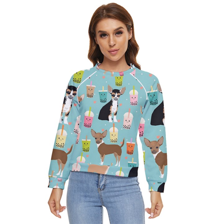 Chihuahua Bubble Kawaii Boba Tea Cute Dog Women s Long Sleeve Raglan T-Shirt