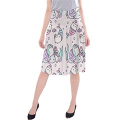 Cartoon Cat Cute Animal Design Drawing Illustration Kawaii Midi Beach Skirt by Grandong