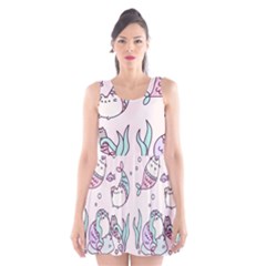 Cartoon Cat Cute Animal Design Drawing Illustration Kawaii Scoop Neck Skater Dress by Grandong