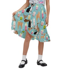 Chihuahua Bubble Kawaii Boba Tea Cute Dog Kids  Ruffle Flared Wrap Midi Skirt by Grandong