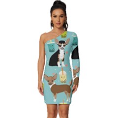 Chihuahua Bubble Kawaii Boba Tea Cute Dog Long Sleeve One Shoulder Mini Dress by Grandong