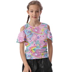 Bears Kawaii Pattern Kids  Butterfly Cutout T-shirt by Grandong