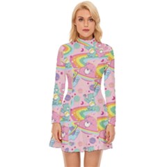 Bears Kawaii Pattern Long Sleeve Velour Longline Dress by Grandong