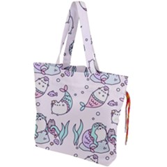 Cartoon Cat Cute Animal Design Drawing Illustration Kawaii Drawstring Tote Bag by Grandong