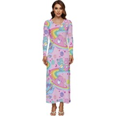 Bears Kawaii Pattern Long Sleeve Longline Maxi Dress by Grandong