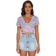 Bears Kawaii Pattern V-neck Crop Top by Grandong