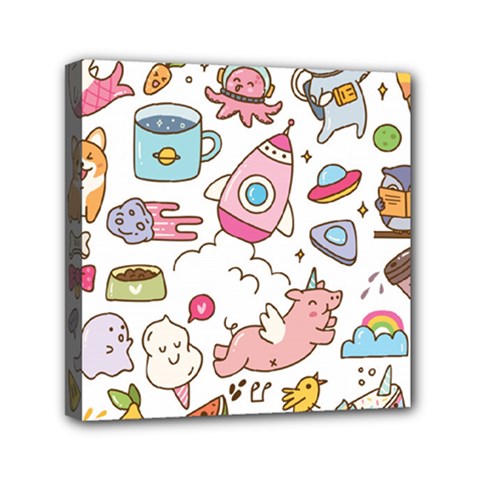 Set-kawaii-doodles -- Mini Canvas 6  X 6  (stretched) by Grandong