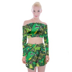 Dino Kawaii Off Shoulder Top With Mini Skirt Set by Grandong