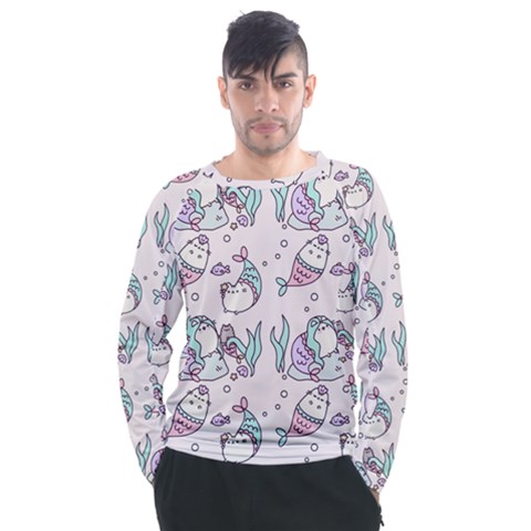 Cartoon Cat Cute Animal Design Drawing Illustration Kawaii Men s Long Sleeve Raglan T-shirt by Grandong