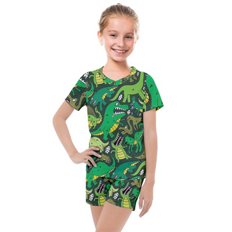 Dino Kawaii Kids  Mesh T-shirt And Shorts Set by Grandong