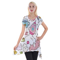 Set-kawaii-doodles -- Short Sleeve Side Drop Tunic by Grandong