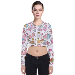 Set-kawaii-doodles -- Long Sleeve Zip Up Bomber Jacket by Grandong