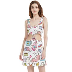 Set-kawaii-doodles -- Velour Cutout Dress by Grandong