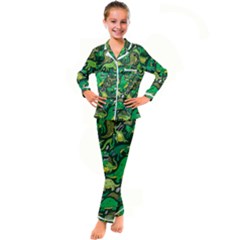 Dino Kawaii Kids  Satin Long Sleeve Pajamas Set by Grandong