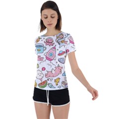 Set-kawaii-doodles -- Back Circle Cutout Sports T-shirt by Grandong