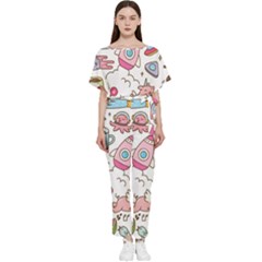 Set-kawaii-doodles -- Batwing Lightweight Chiffon Jumpsuit by Grandong