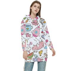 Set-kawaii-doodles -- Women s Long Oversized Pullover Hoodie by Grandong