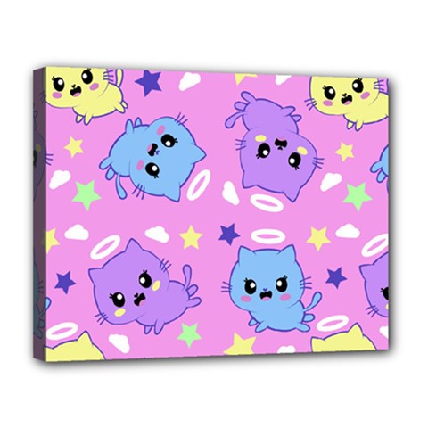 Seamless Pattern With Cute Kawaii Kittens Canvas 14  X 11  (stretched) by Grandong