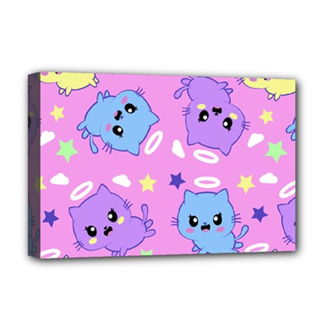 Seamless Pattern With Cute Kawaii Kittens Deluxe Canvas 18  X 12  (stretched) by Grandong